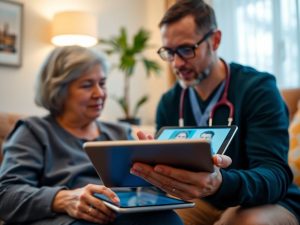 Consultare medicală la distanță prin tabletă.