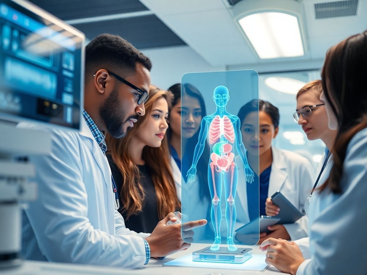 Oameni, tehnologie, și cercetare medicală avansată.