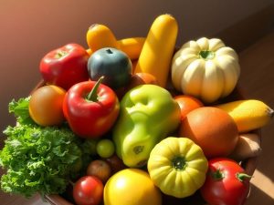 Fructe și legume proaspete într-un bol